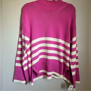NWT Pink and White Striped Women's mock neck Sweater